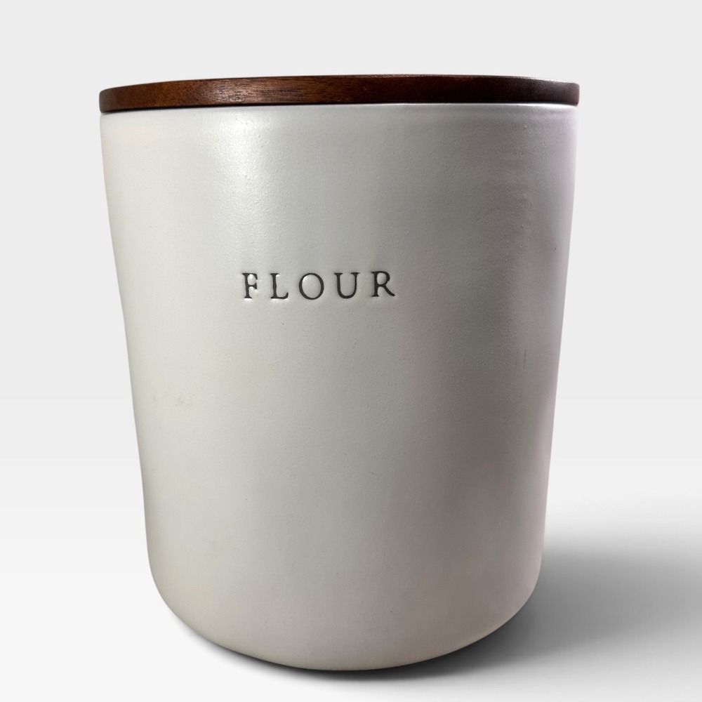 Hearth and Hand Magnolia Stoneware Flour Canister Cream Acacia Wood Lid